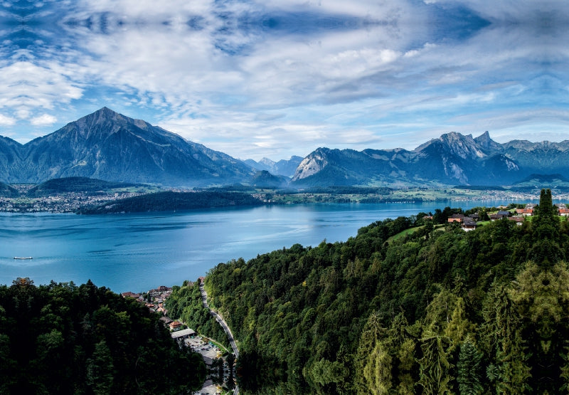 Premium Textil-Leinwand Thunersee mit Niesen