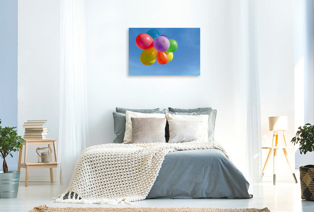 Premium Textil-Leinwand Premium Textil-Leinwand 120 cm x 80 cm quer Luftballons am blauen Himmel