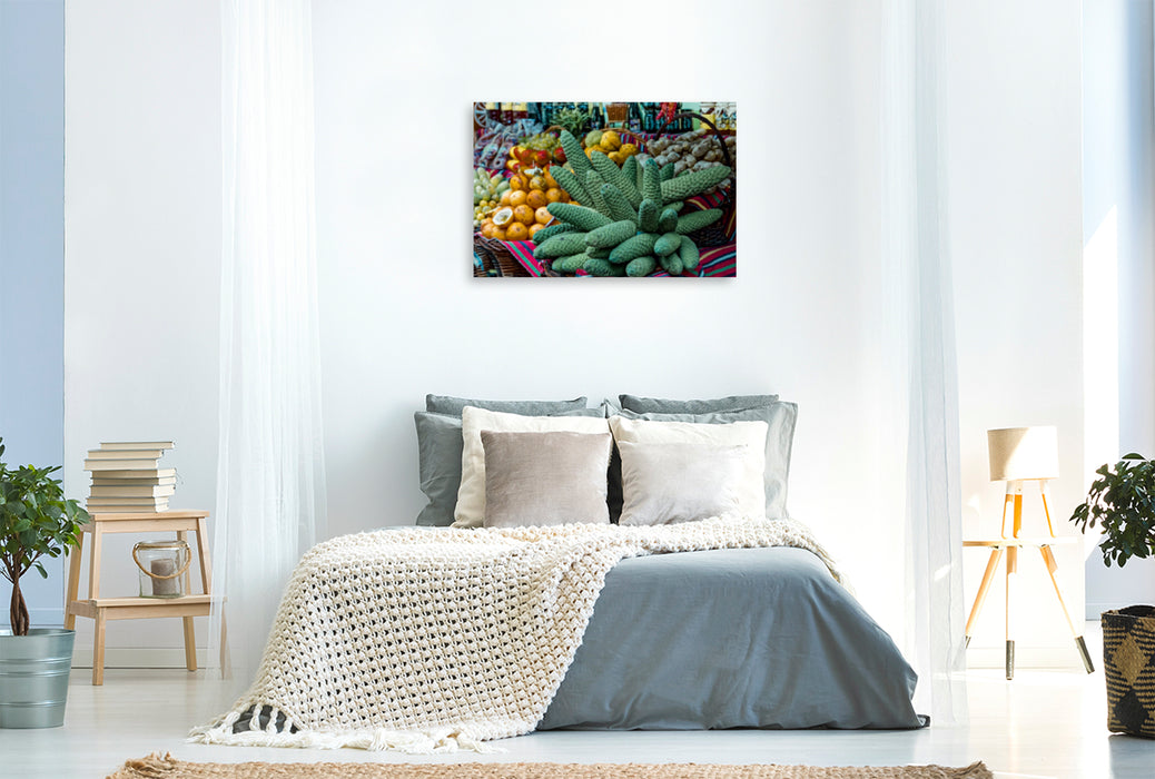 Toile textile premium Toile textile premium 120 cm x 80 cm paysage marché fermier - Fruit Philodendron 