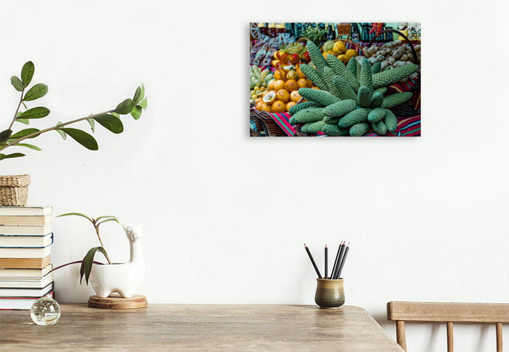Toile textile premium Toile textile premium 120 cm x 80 cm paysage marché fermier - Fruit Philodendron 
