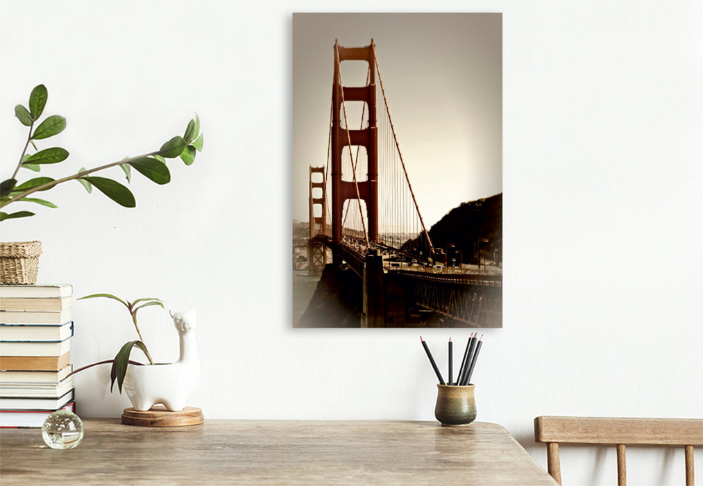 Premium Textil-Leinwand Premium Textil-Leinwand 80 cm x 120 cm  hoch GOLDEN GATE BRIDGE Vintage