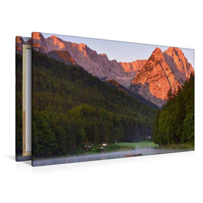 Premium Textil-Leinwand Riessersee mit Zugspitzblick