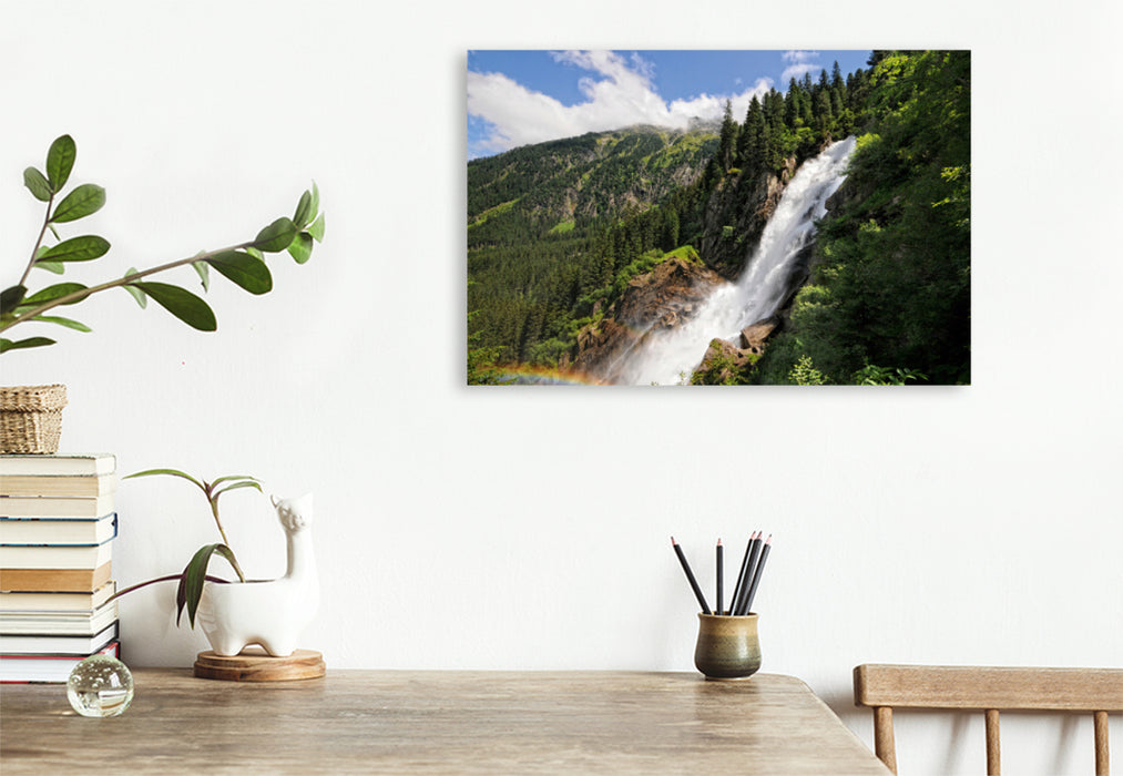 Premium textile canvas Premium textile canvas 75 cm x 50 cm landscape Rainbow at the Krimml waterfalls in the Salzburger Land (Austria) 