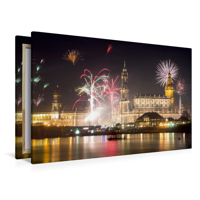 Premium Textil-Leinwand Feuerwerk über Dresden