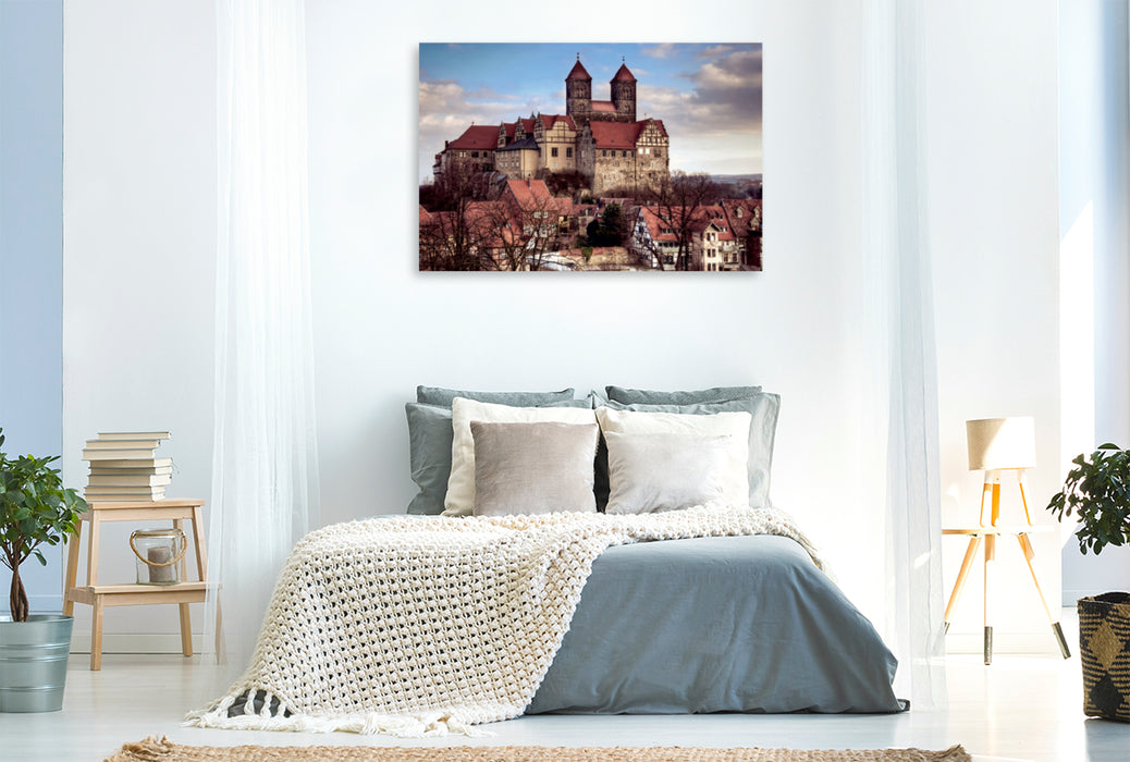 Toile textile haut de gamme Toile textile haut de gamme 120 cm x 80 cm paysage église du château de Quedlinburg 