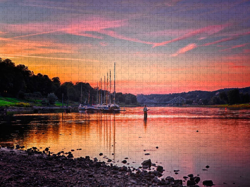 Sonnenuntergang Dresden an der Elbe - CALVENDO Foto-Puzzle'