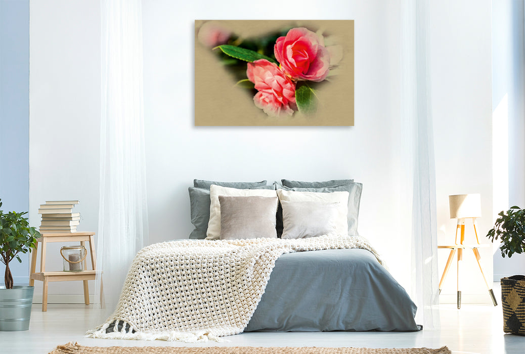Premium Textil-Leinwand Premium Textil-Leinwand 120 cm x 80 cm quer Ein Motiv aus dem Kalender Kamelien Blüten