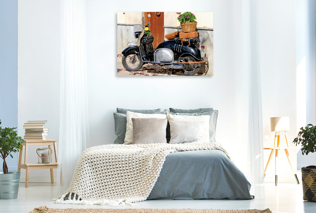 Premium Textil-Leinwand Premium Textil-Leinwand 120 cm x 80 cm quer Ein Motiv aus dem Kalender Von der Seifenkiste zur Harley