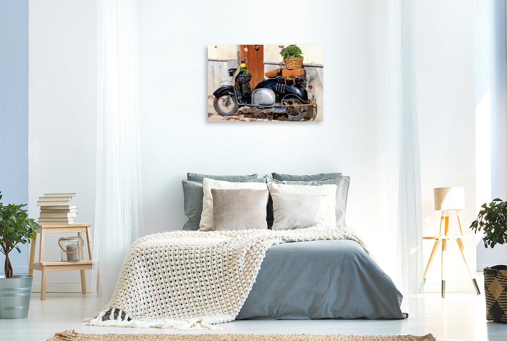 Premium Textil-Leinwand Premium Textil-Leinwand 120 cm x 80 cm quer Ein Motiv aus dem Kalender Von der Seifenkiste zur Harley