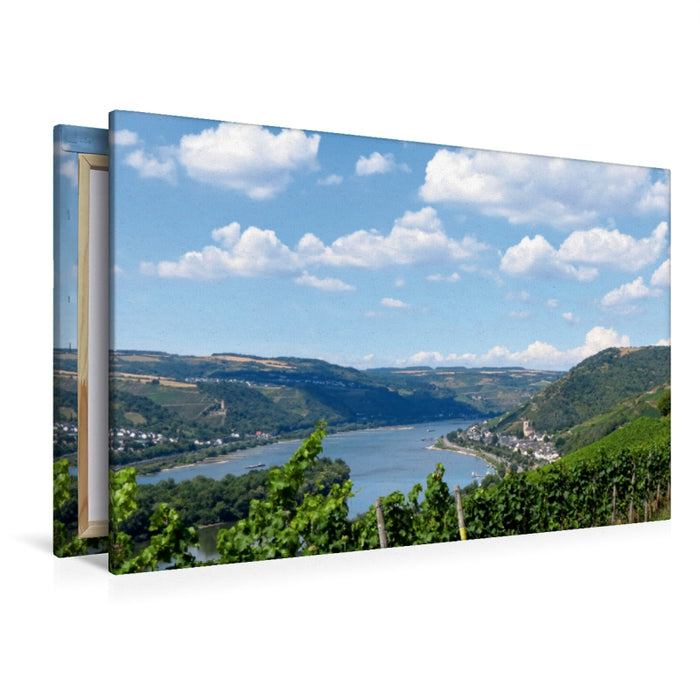 Toile textile haut de gamme Toile textile haut de gamme 120 cm x 80 cm à travers Lorch avec vue sur les hauteurs du Rhin 