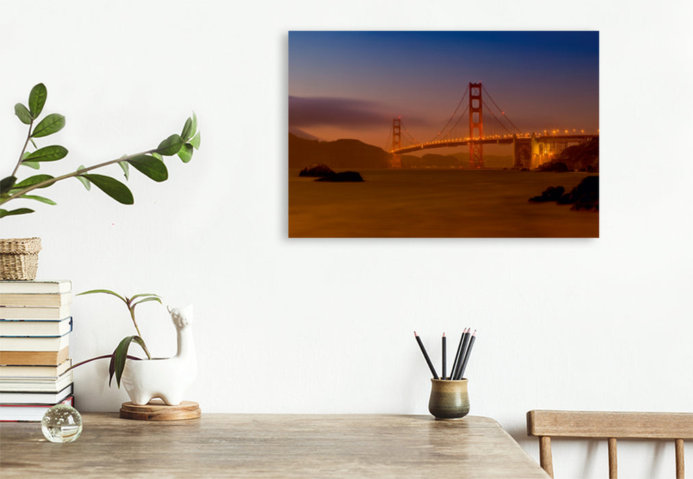 Premium Textil-Leinwand Premium Textil-Leinwand 120 cm x 80 cm quer GOLDEN GATE BRIDGE San Francisco Bay