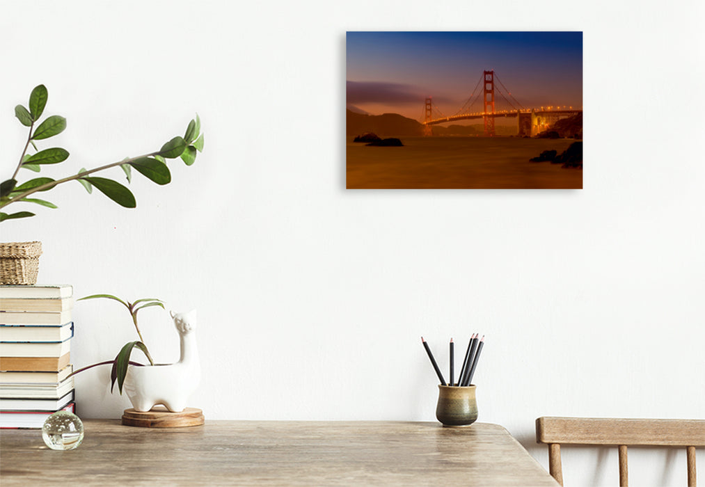 Premium Textil-Leinwand Premium Textil-Leinwand 120 cm x 80 cm quer GOLDEN GATE BRIDGE San Francisco Bay