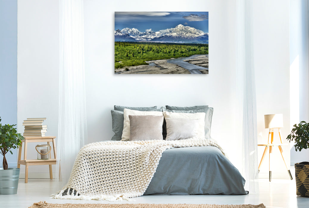 Toile textile haut de gamme Toile textile haut de gamme 120 cm x 80 cm paysage Mont McKinley -Denali 