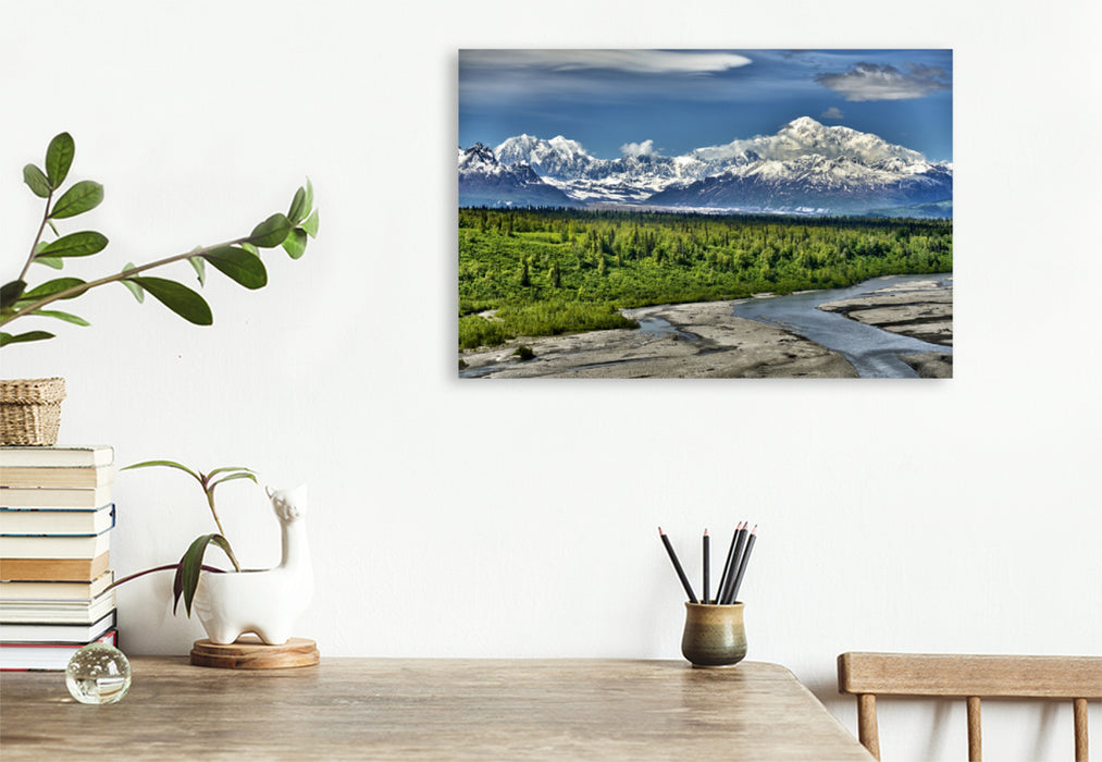 Toile textile haut de gamme Toile textile haut de gamme 120 cm x 80 cm paysage Mont McKinley -Denali 