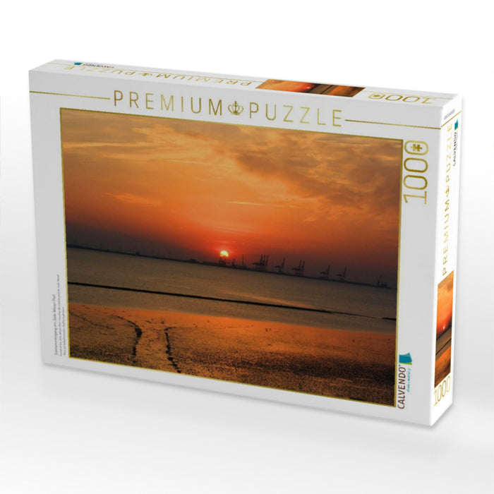 Sonnenuntergang am Jade-Weser-Port - CALVENDO Foto-Puzzle'