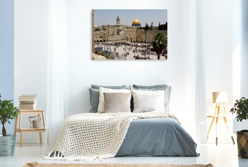 Toile textile haut de gamme Toile textile haut de gamme 120 cm x 80 cm paysage Vieille ville de Jérusalem avec Mur des Lamentations et Dôme du Rocher 
