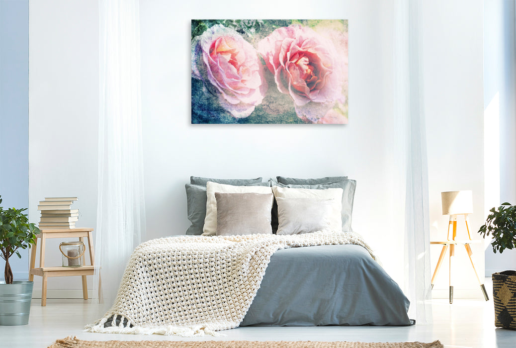 Toile textile haut de gamme Toile textile haut de gamme 120 cm x 80 cm paysage Roses Romance - Désir 