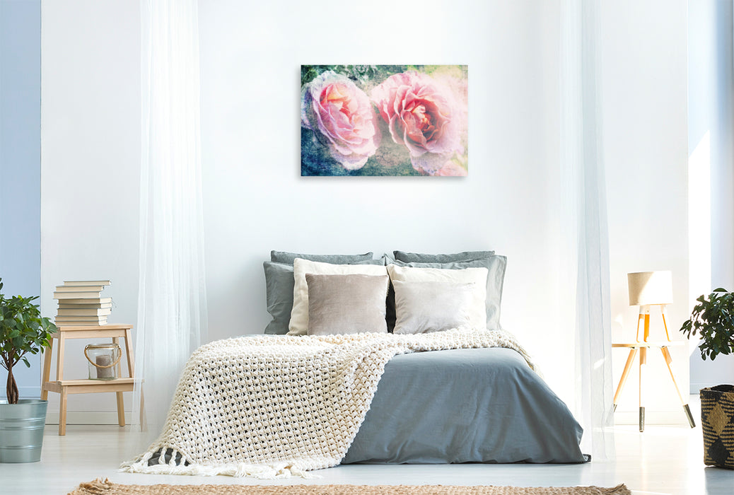 Toile textile haut de gamme Toile textile haut de gamme 120 cm x 80 cm paysage Roses Romance - Désir 