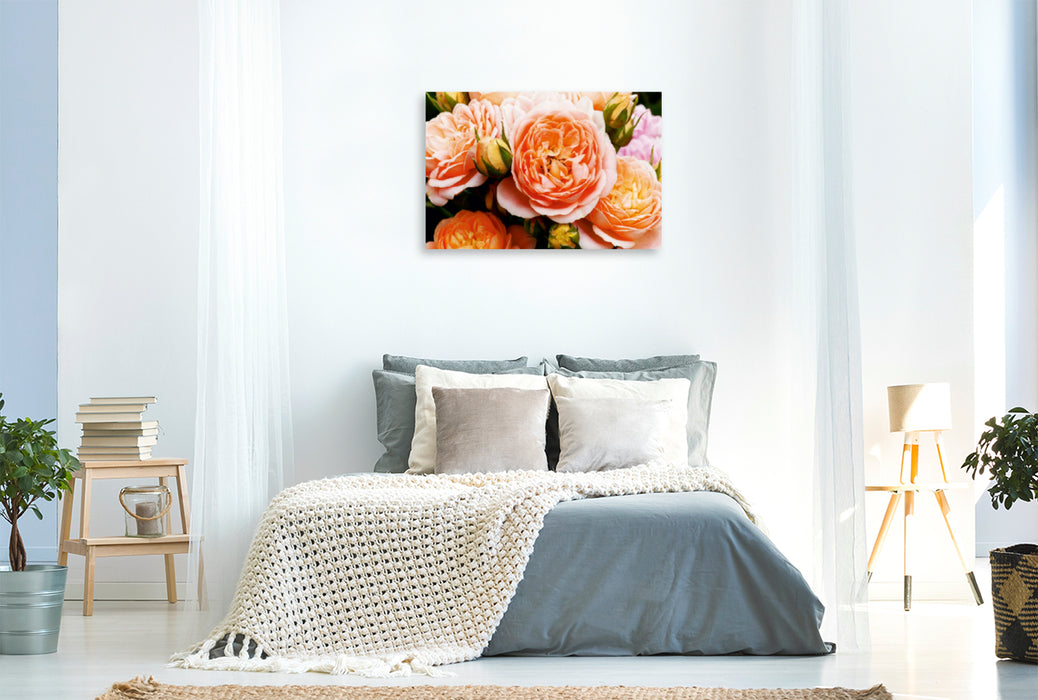Toile textile premium Toile textile premium 120 cm x 80 cm paysage roses en abricot 