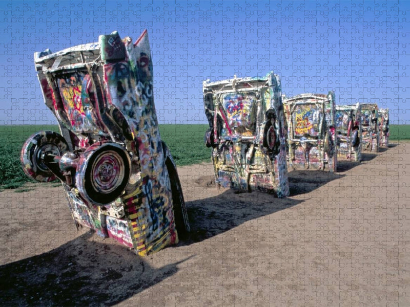 Cadillac Ranch, bei Amarillo, Texas - CALVENDO Foto-Puzzle'