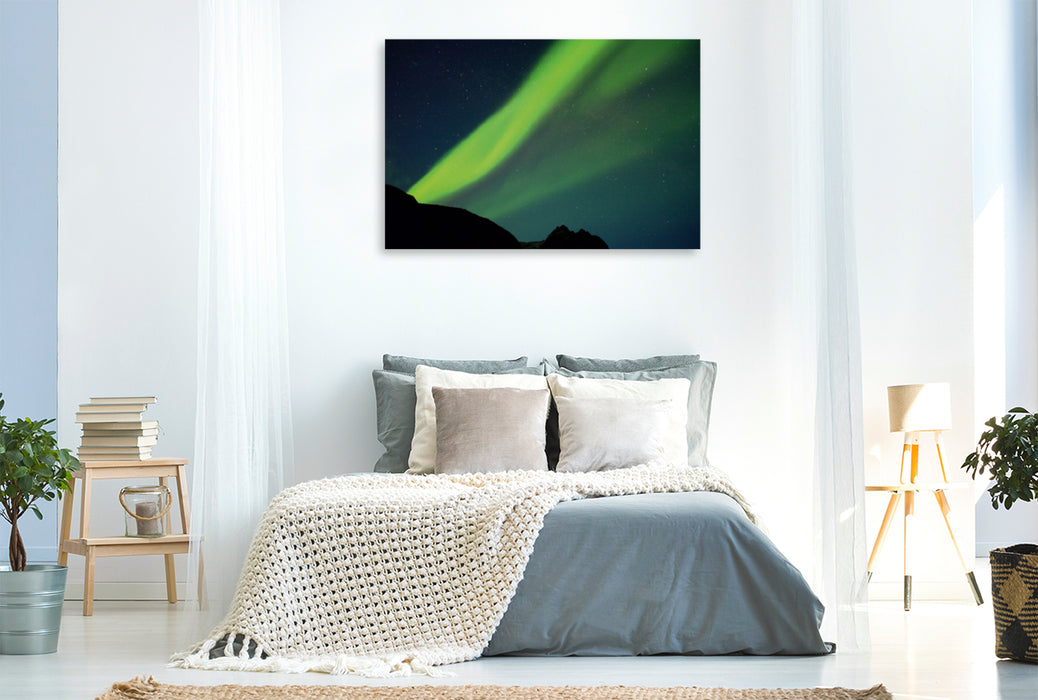 Toile textile haut de gamme Toile textile haut de gamme 120 cm x 80 cm de large Un motif du calendrier Northern Lights Magic sur les Lofoten. aurores boréales 