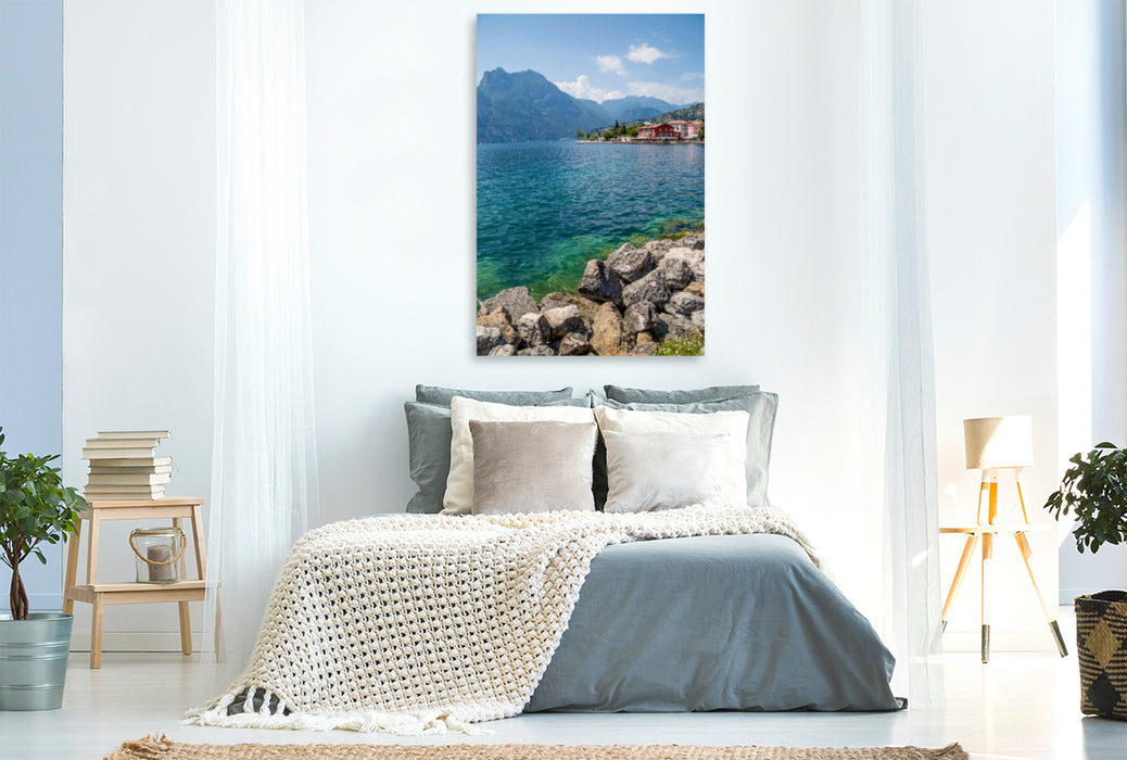 Premium Textil-Leinwand Premium Textil-Leinwand 80 cm x 120 cm  hoch TORBOLE Blick über den Gardasee