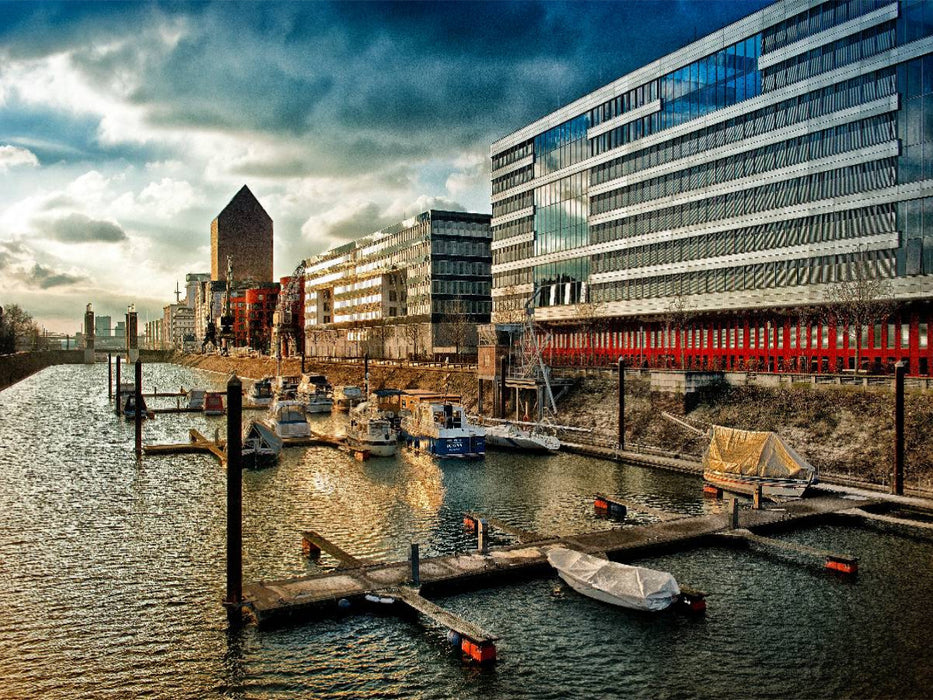 Marina, Hitachi-Gebäude (im Hintergrund Landesarchiv NRW) - CALVENDO Foto-Puzzle'