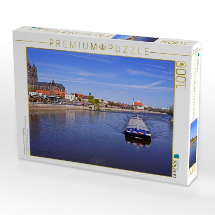 Schubeinheit auf der Elbe in Magdeburg - CALVENDO Foto-Puzzle'