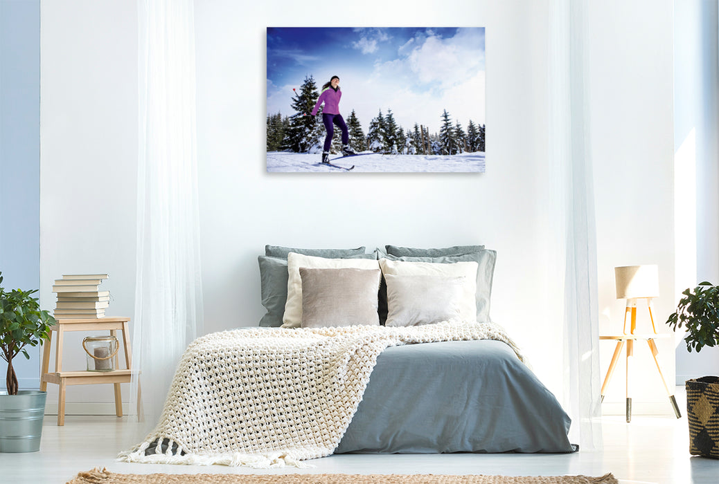 Toile textile haut de gamme Toile textile haut de gamme 120 cm x 80 cm Paysage Patineur dans la forêt de Thuringe 