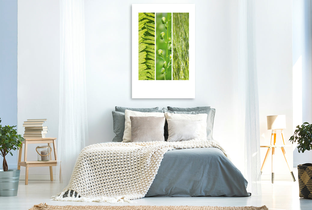 Premium Textil-Leinwand Premium Textil-Leinwand 80 cm x 120 cm  hoch Natural Trios - Grüne Blätter