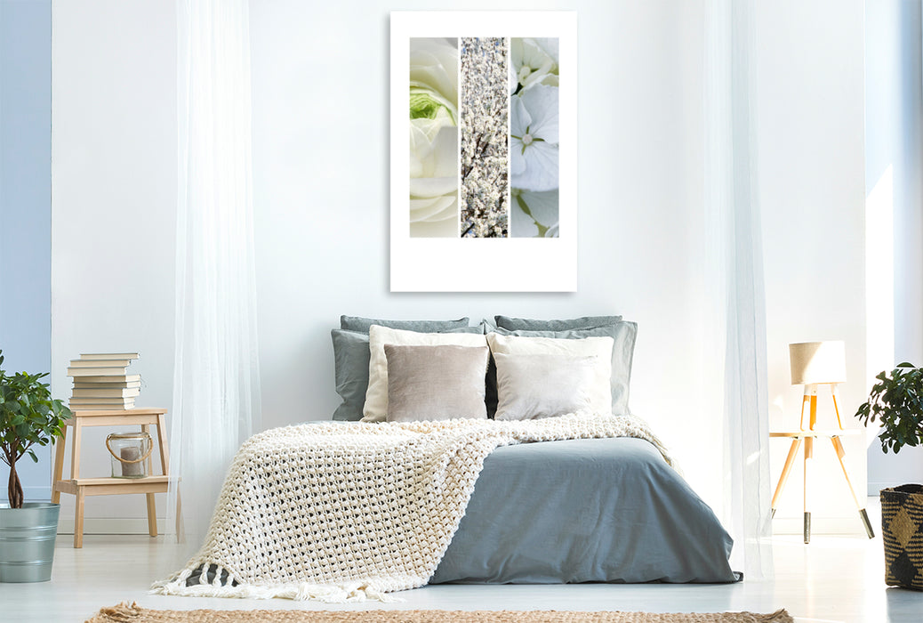 Premium Textil-Leinwand Premium Textil-Leinwand 80 cm x 120 cm  hoch Natural Trios - Weiße Blüten