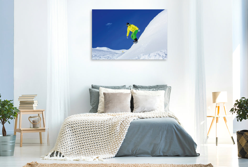 Premium Textil-Leinwand Premium Textil-Leinwand 120 cm x 80 cm quer Snowboarder auf Arlberg in Lech