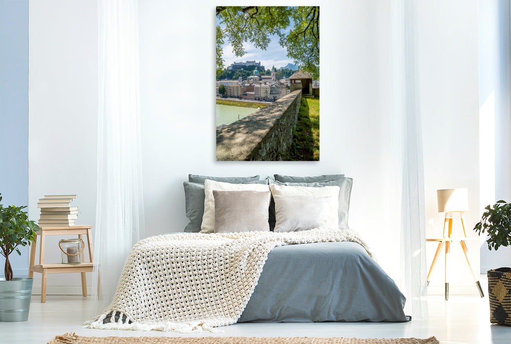 Premium Textil-Leinwand Premium Textil-Leinwand 80 cm x 120 cm  hoch SALZBURG Blick auf die Altstadt mit Stadtmauer