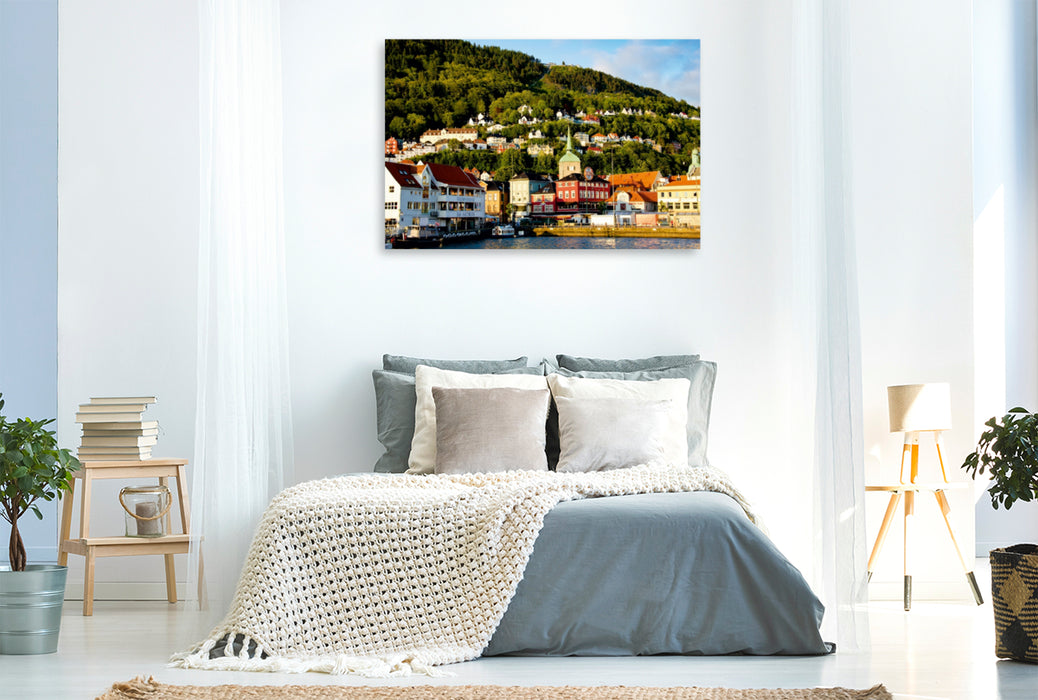 Premium Textil-Leinwand Premium Textil-Leinwand 120 cm x 80 cm quer Die Stadt Bergen in Norwegen