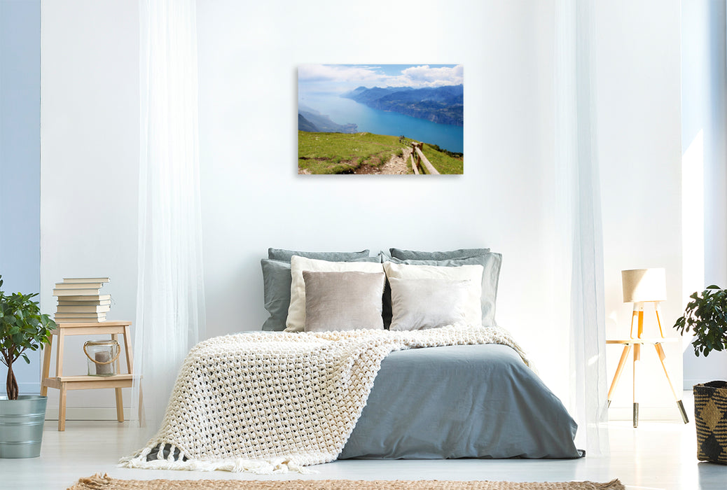 Premium Textil-Leinwand Premium Textil-Leinwand 120 cm x 80 cm quer Blick vom Monte Baldo auf den Gardasee