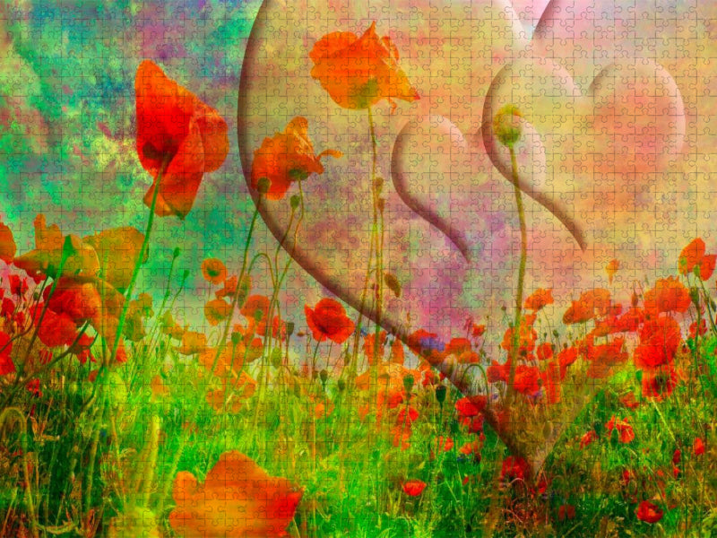 FANTASIEWELT Mohnblumenwiese mit Herzen II - CALVENDO Foto-Puzzle'