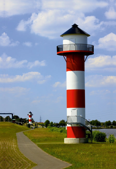 Premium Textil-Leinwand Elbe Leuchtturm
