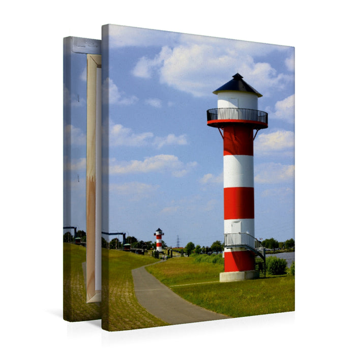 Premium Textil-Leinwand Elbe Leuchtturm
