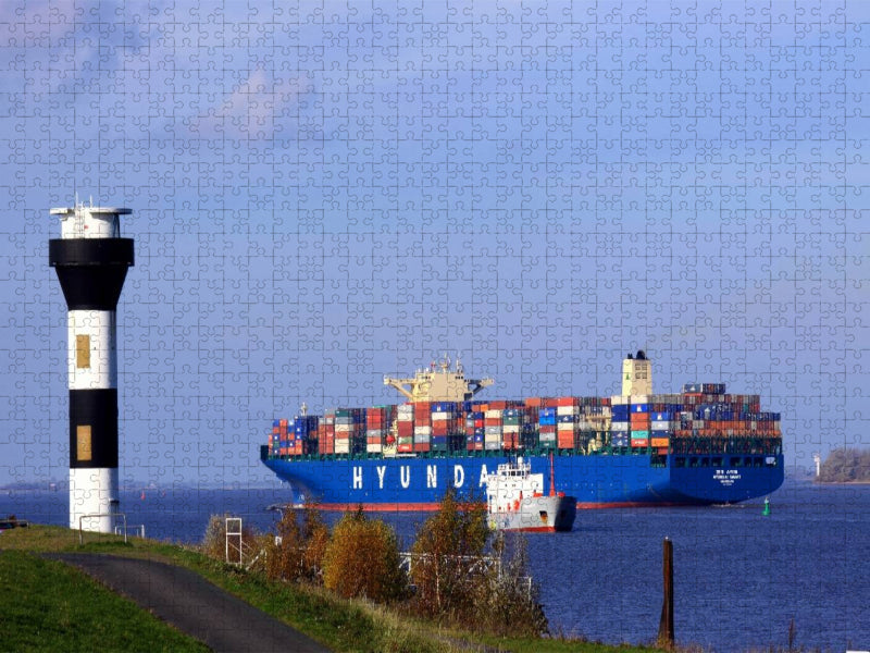 Leuchtturm Elbe, bei Stade - CALVENDO Foto-Puzzle'