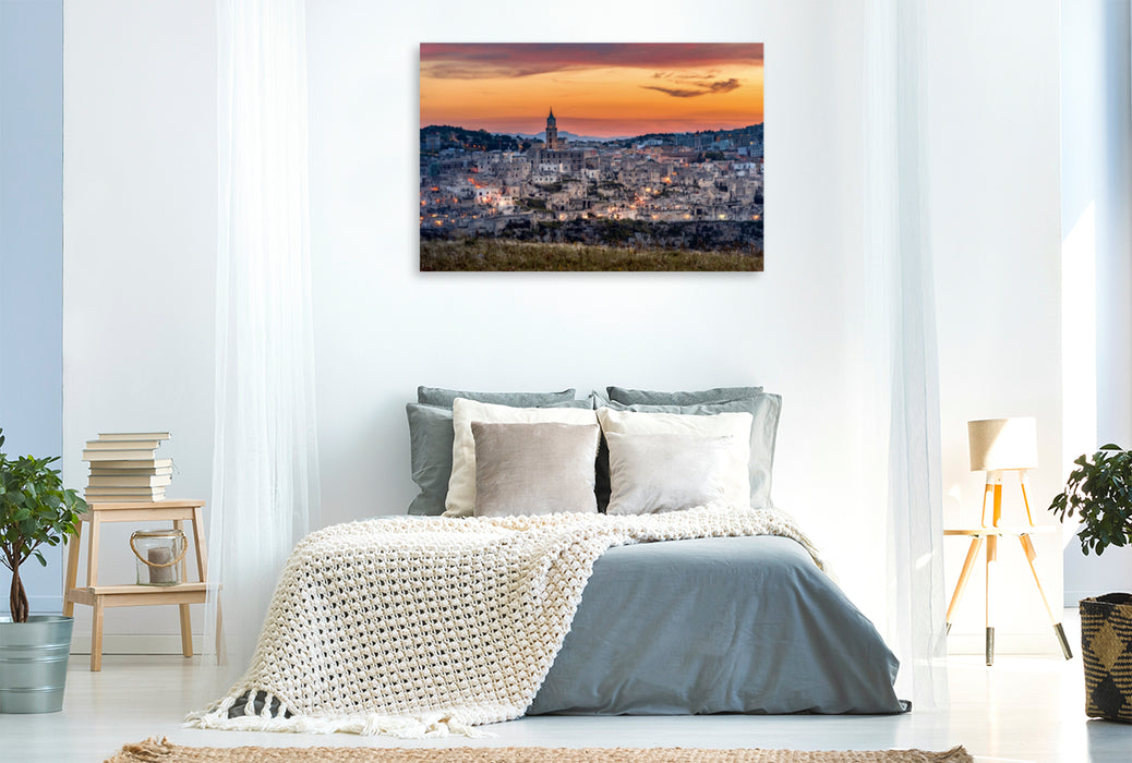 Toile textile premium Toile textile premium 120 cm x 80 cm paysage Coucher de soleil sur Matera 