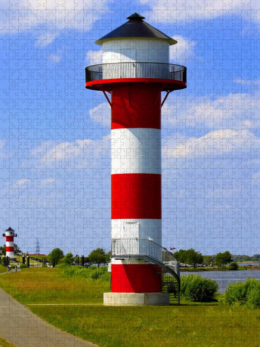 Leuchtturm Elbe, Altes Land - CALVENDO Foto-Puzzle'