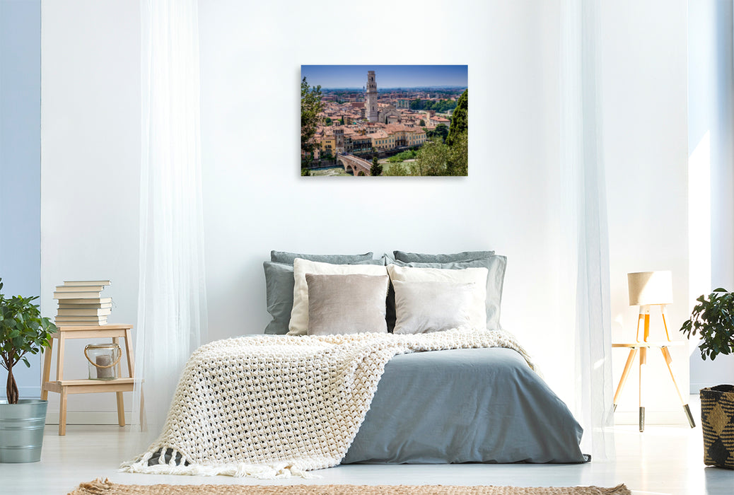 Premium Textil-Leinwand Premium Textil-Leinwand 120 cm x 80 cm quer VERONA Blick über die Altstadt