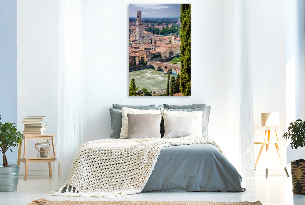 Premium Textil-Leinwand Premium Textil-Leinwand 80 cm x 120 cm  hoch VERONA Blick über die Altstadt