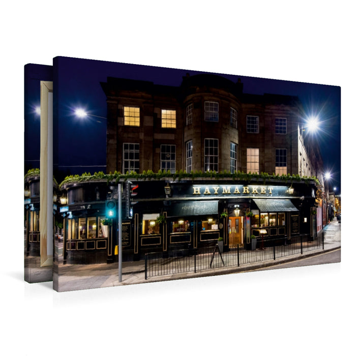 Toile textile haut de gamme Toile textile haut de gamme 120 cm x 80 cm paysage Haymarket Pub, Édimbourg 