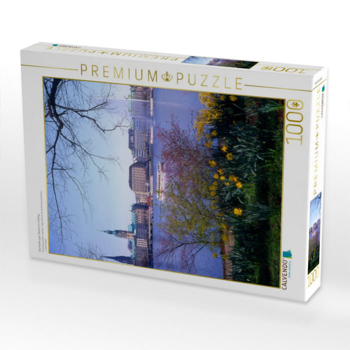 Die Hamburger Skyline im Frühling - CALVENDO Foto-Puzzle'