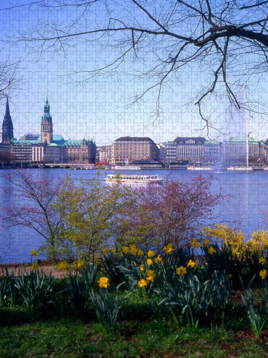 Die Hamburger Skyline im Frühling - CALVENDO Foto-Puzzle'