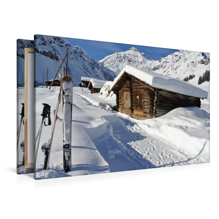 Premium Textil-Leinwand Skihütte