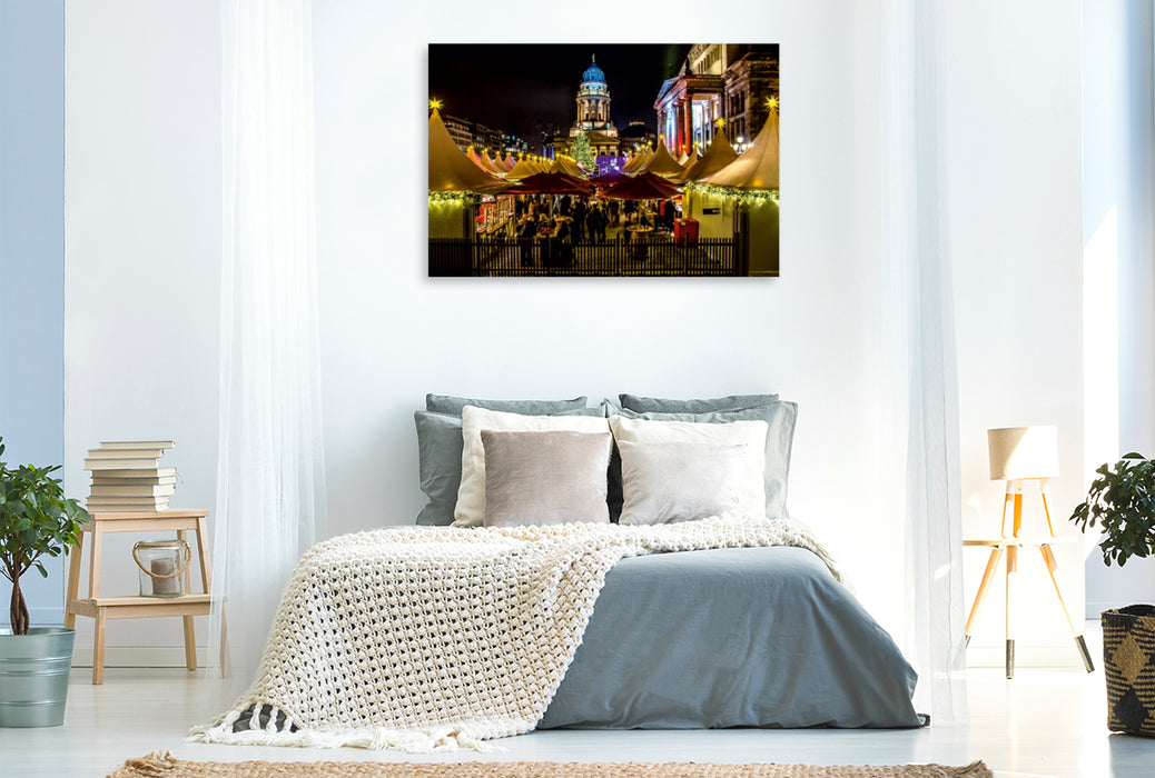 Premium Textil-Leinwand Premium Textil-Leinwand 120 cm x 80 cm quer Weihnachtsmarkt auf dem Gendarmenmarkt