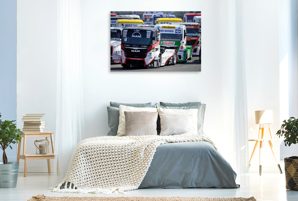 Premium Textil-Leinwand Premium Textil-Leinwand 120 cm x 80 cm quer European Truck Racing Championship