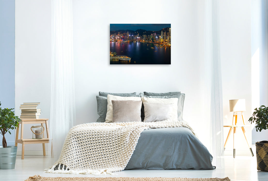 Premium textile canvas Premium textile canvas 120 cm x 80 cm landscape View from Sky-100 towards Hong Kong Island 